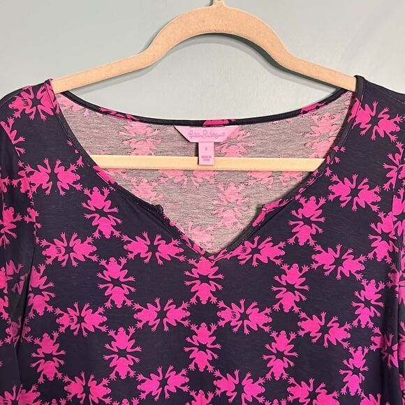 Lilly Pulitzer Dress Gretchen Get Hoppy Frogs All Over Print Dress - Picture 4 of 8